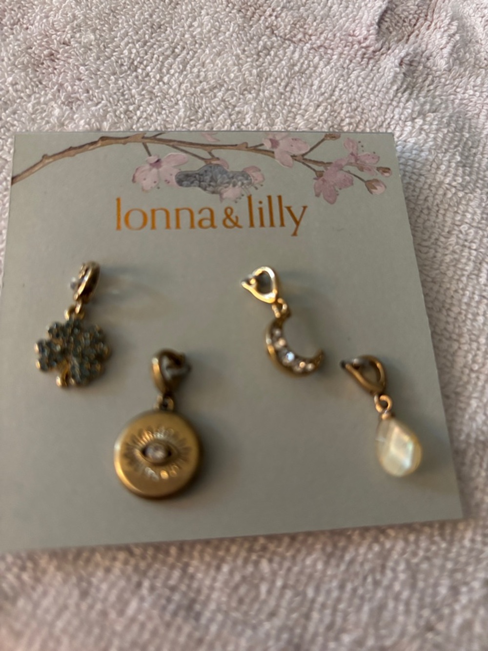 lonna & lilly Gold Charm Set with Pearl Drop and CZ Crescent
